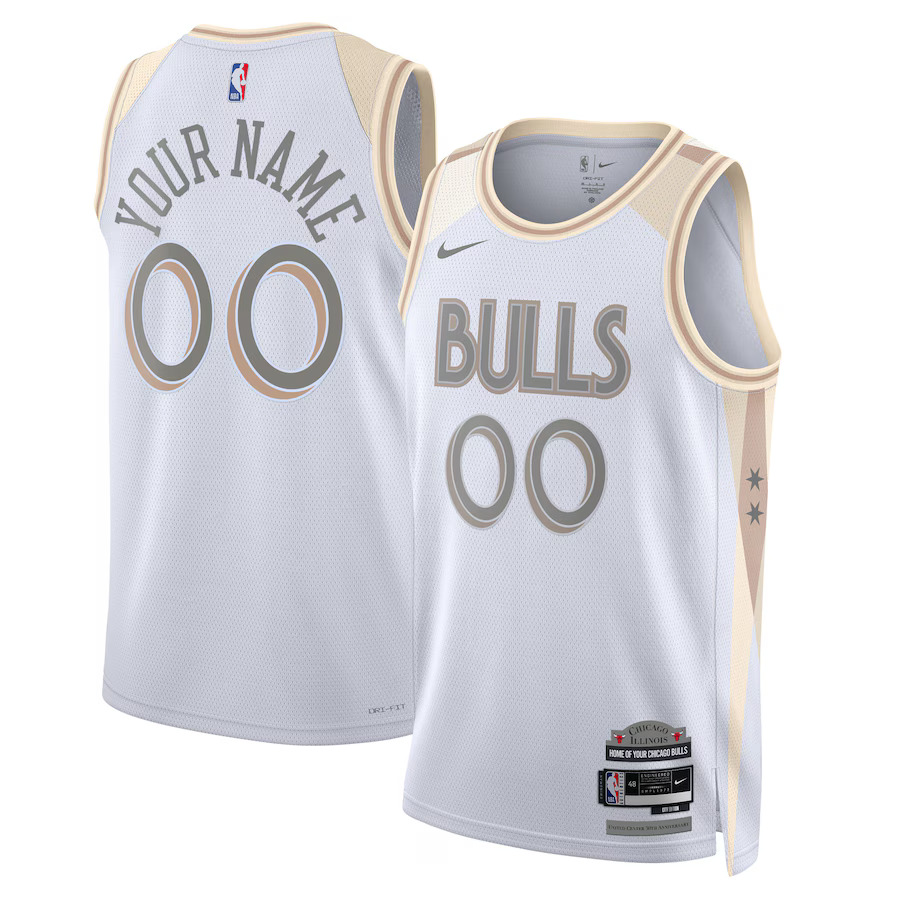 Men Chicago Bulls Nike White City Edition 2024-25 Custom Swingman NBA Jersey->customized nba jersey->Custom Jersey